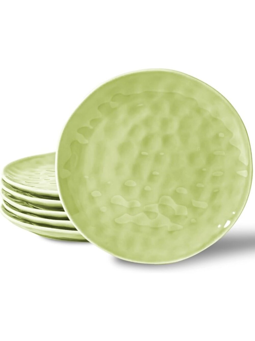 Mint Glow Green Dessert Plates Set of 6 | 8-Inch Noodle, Fruit & Salad Serving